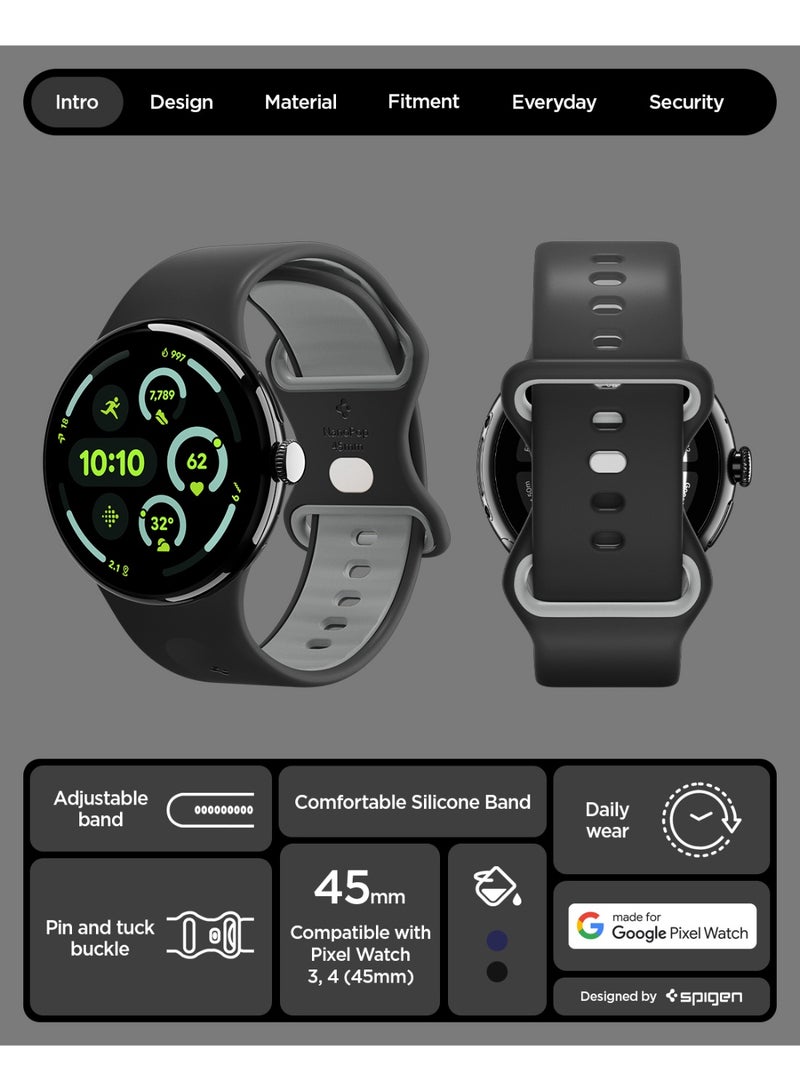 Spigen Nano Pop for Google Pixel Watch 4 / 3 (45mm) Band Adjustable Soft Waterproof Silicone Strap - Black Sesame - Image 2