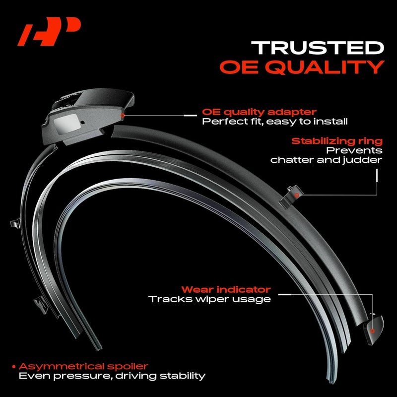 A-Premium Windshield Wiper Blades with Wear Indicator & Towel - Compatible with Honda Pilot 2016-2022 - Front Rear Wipers Blade Set for 26"/24"/14", Hook/RL3 Arm Connector, Pack of 3 - Image 5