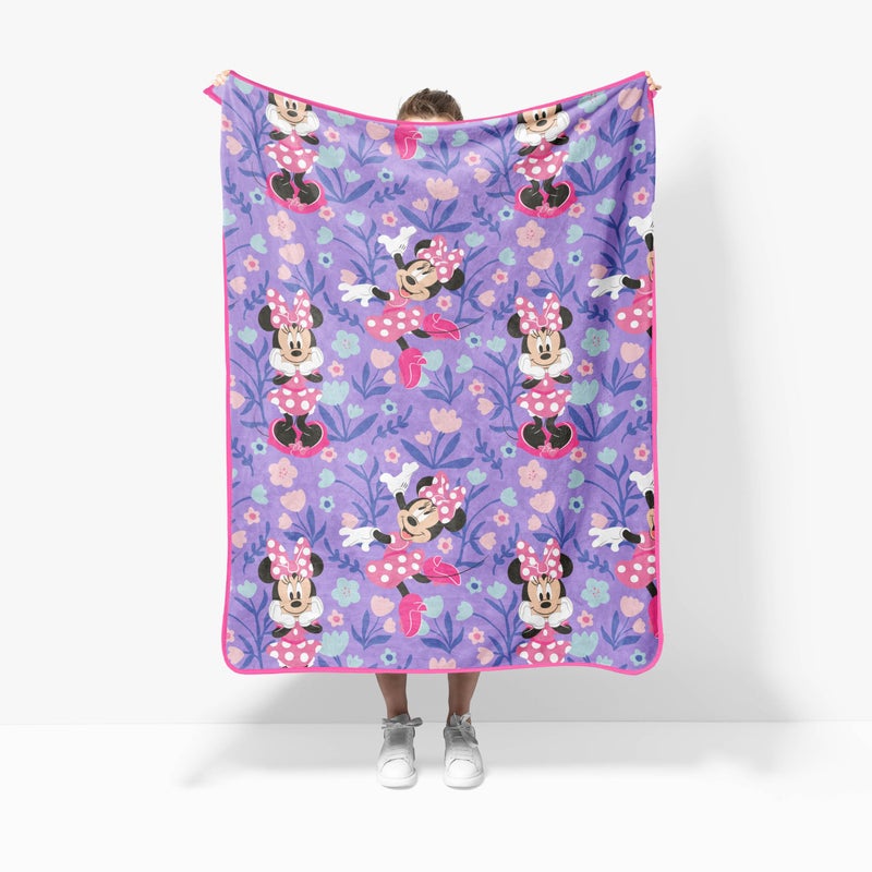 Jay Franco Kids Plush Throw Blanket â€“ Soft & Cozy Fleece Throw for Bedroom & Couch DÃ©cor, Official Licensed Product, Purple - Minnie Mouse, 40x50 - Travel Blanket - Image 5