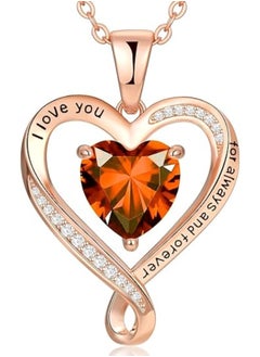 Zifeel Infinity Heart Pendant 925 Sterling Silver, Rose Gold Birthstone Necklace  - Image 1