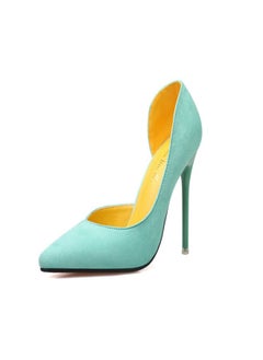 Eloshman 10cm Fashionable And Minimalist Slim Heel Suede Shallow Mouthed Pointed Women's Singles Shoes Green  - Image 2