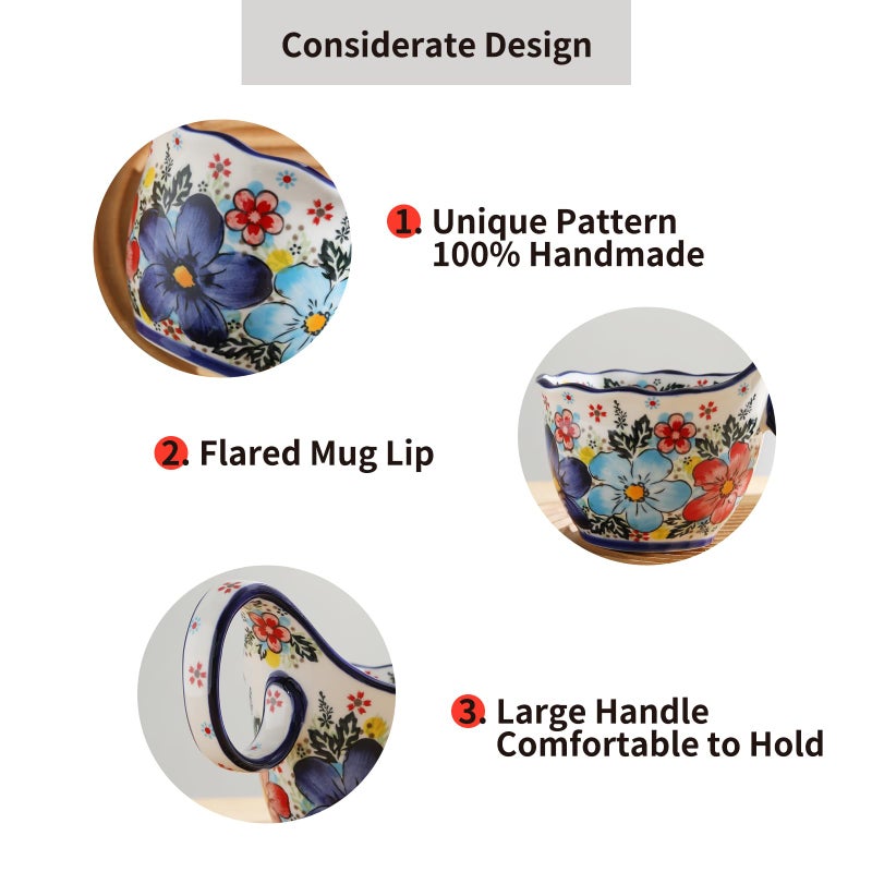 ALMA 18oz Microwavable Soup Bowl with Loop Handle, Handpainted Decorative Mug Big Handle, Ceramic Soup bowl for Mother, Cereal Bowl Great for Fruits, Chili, Stew, Ice cream - Image 4