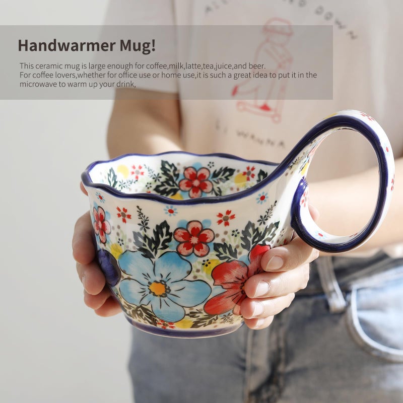 ALMA 18oz Microwavable Soup Bowl with Loop Handle, Handpainted Decorative Mug Big Handle, Ceramic Soup bowl for Mother, Cereal Bowl Great for Fruits, Chili, Stew, Ice cream - Image 5