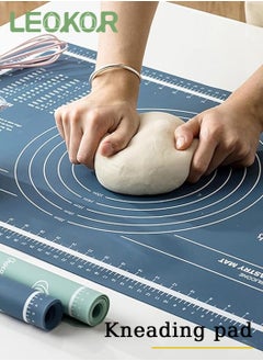 LEOKOR 2 Pcs Silicone Baking Mat, Reusable Nonstick Bakeware Mats with Rolling Pin, Food Grade Silicone Dough Rolling Mat For Making Cookies, Multipurpose Mat, Countertop Mat, 40*60CM Blue  - Image 2