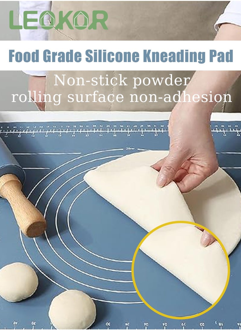 LEOKOR - 2 Pcs Silicone Baking Mat, Reusable Nonstick Bakeware Mats with Rolling Pin, Food Grade Silicone Dough Rolling Mat For Making Cookies, Multipurpose Mat, Countertop Mat, 40*60CM Blue - Image 1