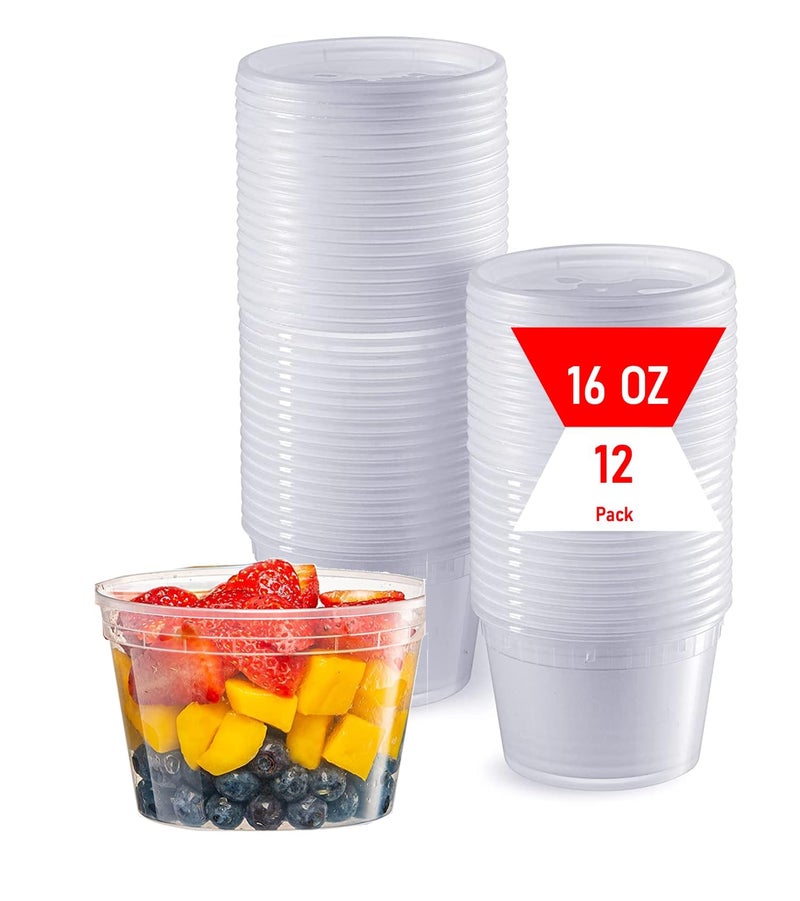 Mr. Miracle Mr Miracle 16 oz Clear Deli Containers with Lids. Pack of 12. Airtight Reusable Plastic Food and Multi-Purpose Containers. Microwave, Freezer and Dishwasher Safe - Image 1