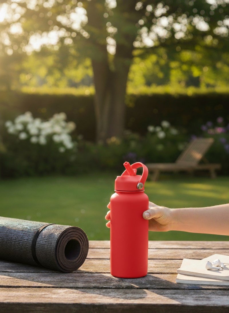 هامزون زجاجة مياه معزولة من الفولاذ المقاوم للصدأ مع غطاء من القش، ترمس مزدوج الجدار للمشروبات الساخنة والباردة، زجاجة رياضية واسعة الفم مضادة للتسرب وقابلة لإعادة الاستخدام 500 مل، خالية من BPA، مثالية للصالة الرياضية والمكتب والسفر والتخييم، لون أحمر - Image 3