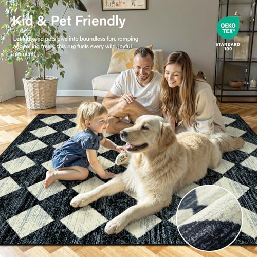 La Home Lahome Moroccan Trellis Area Rug - 2x3 Printed Small Black Checkered Entryway Rug Non Slip Kitchen Mat, Stain Resistance Indoor Modern Floor Soft Throw Carpet for Front Door Bathroom Sink Bedroom - Image 4