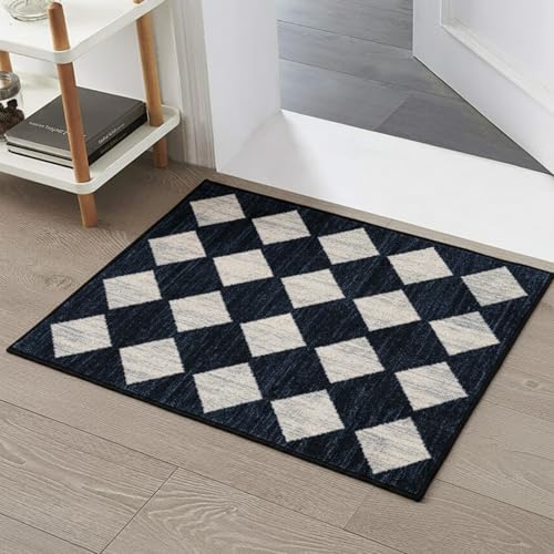 La Home Lahome Moroccan Trellis Area Rug - 2x3 Printed Small Black Checkered Entryway Rug Non Slip Kitchen Mat, Stain Resistance Indoor Modern Floor Soft Throw Carpet for Front Door Bathroom Sink Bedroom - Image 2