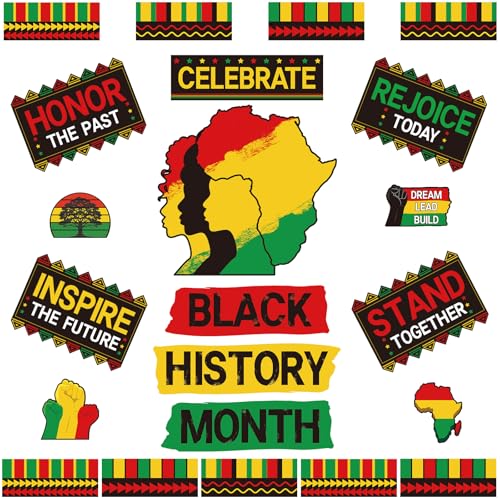 Yewfold 22 Pcs Black History Month Bulletin Board Decoration Set, African American Inspirational Cutouts, Black History Month Door Decorations for Classroom Office Home Celebration - Image 1