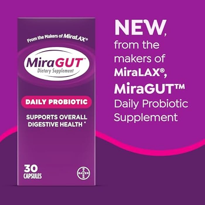 MiraLAX MiraGUT Daily Probiotic, from the Makers of MiraLAX, Probiotics for Digestive Health, Gluten-Free Supplement, Probiotic for Women and Men, Support Overall Digestive Health, 30 Ct - Image 2