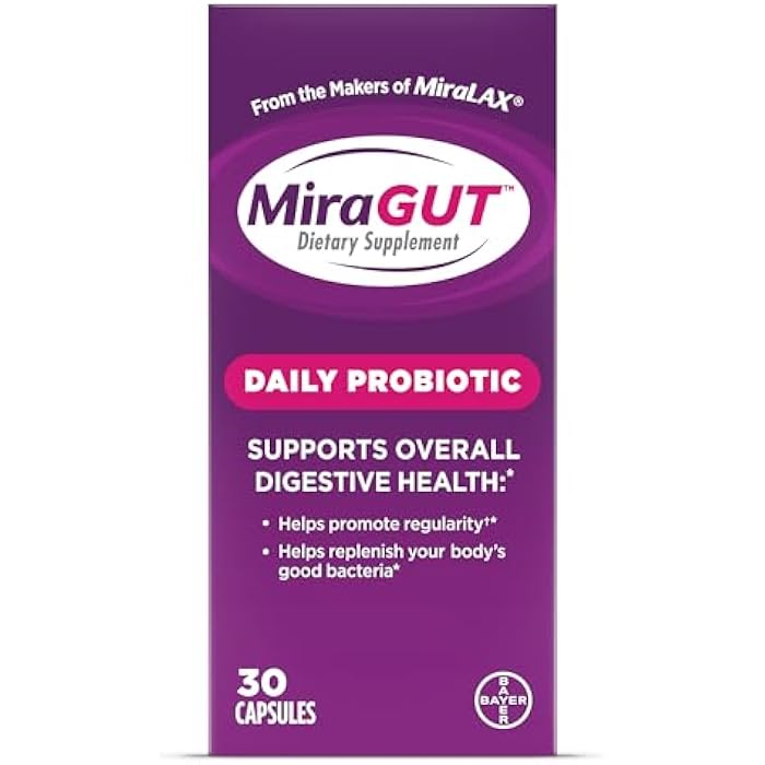 MiraLAX MiraGUT Daily Probiotic, from the Makers of MiraLAX, Probiotics for Digestive Health, Gluten-Free Supplement, Probiotic for Women and Men, Support Overall Digestive Health, 30 Ct - Image 1