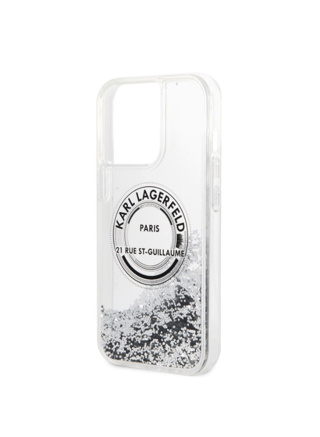 كارل لاغرفيلد كفر جوال ايفون 14 برو ماكس سيليكون شفاف لامع لون فضي من كارل لاغرفيلد Karl lagerfeld Liquid Glitter Case Round Rsg Logo For iPhone 14 Pro Max - Image 2