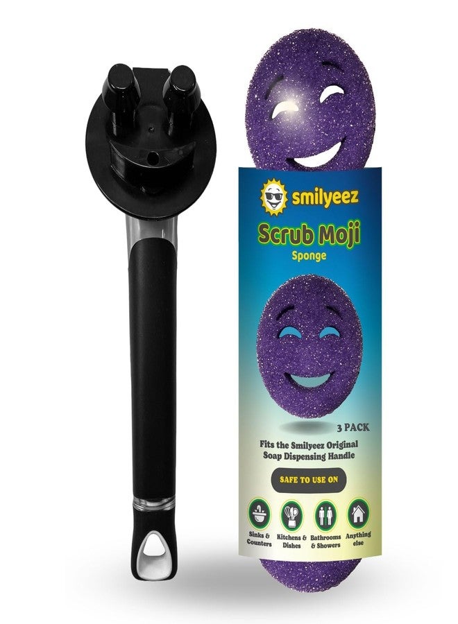 Smilyeez المقبض المبتسم الأصلي لإسفنجة سكراب دادي (علامة تجارية مسجلة) وإسفنجة سكراب موجي - (مقبض أسود) و3 إسفنجات سكراب موجي بنفسجية - Image 1
