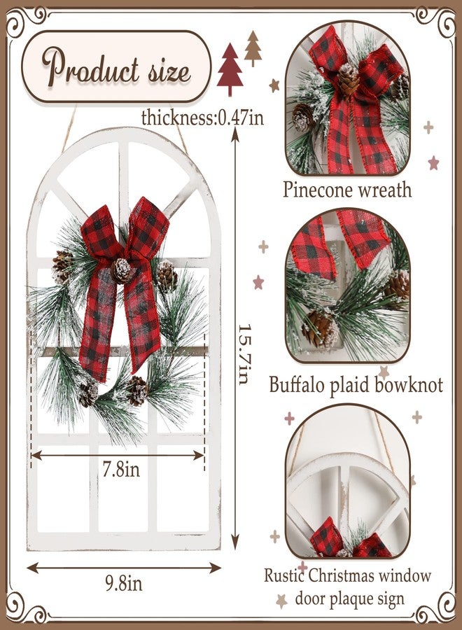 NEWLIGHTURE Wood Christmas Wall Hanging Decor, 2-Pack Rustic Christmas Window Plaque Signs with Wreath for Indoor Outdoor, Farmhouse Holiday Wall Decor, Wooden Arch with Wreath Christmas Home Party - Image 3