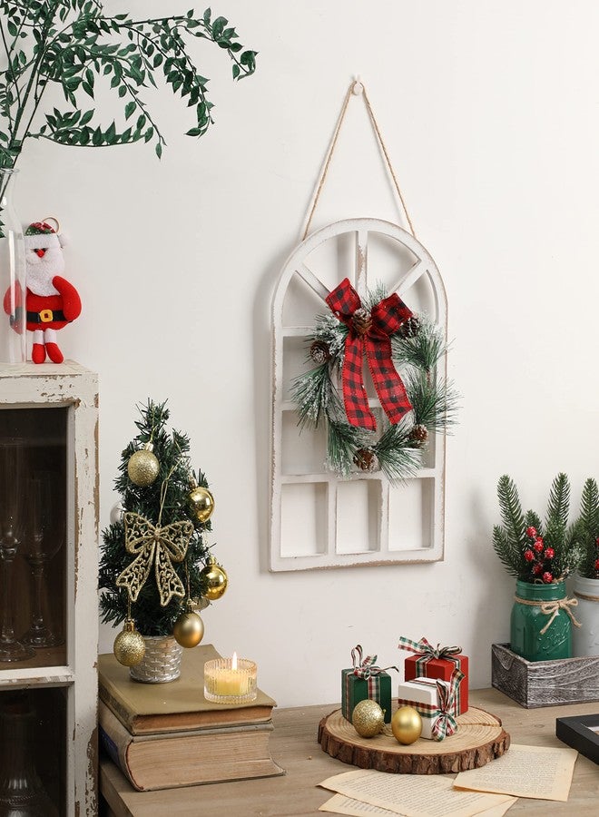 NEWLIGHTURE Wood Christmas Wall Hanging Decor, 2-Pack Rustic Christmas Window Plaque Signs with Wreath for Indoor Outdoor, Farmhouse Holiday Wall Decor, Wooden Arch with Wreath Christmas Home Party - Image 4