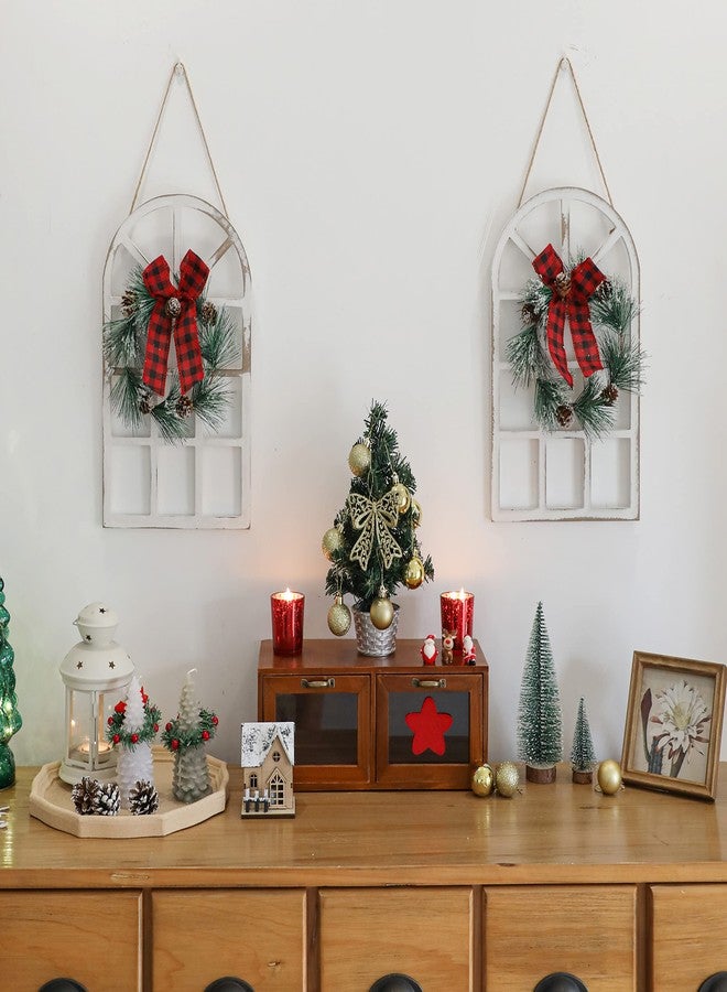 NEWLIGHTURE Wood Christmas Wall Hanging Decor, 2-Pack Rustic Christmas Window Plaque Signs with Wreath for Indoor Outdoor, Farmhouse Holiday Wall Decor, Wooden Arch with Wreath Christmas Home Party - Image 5