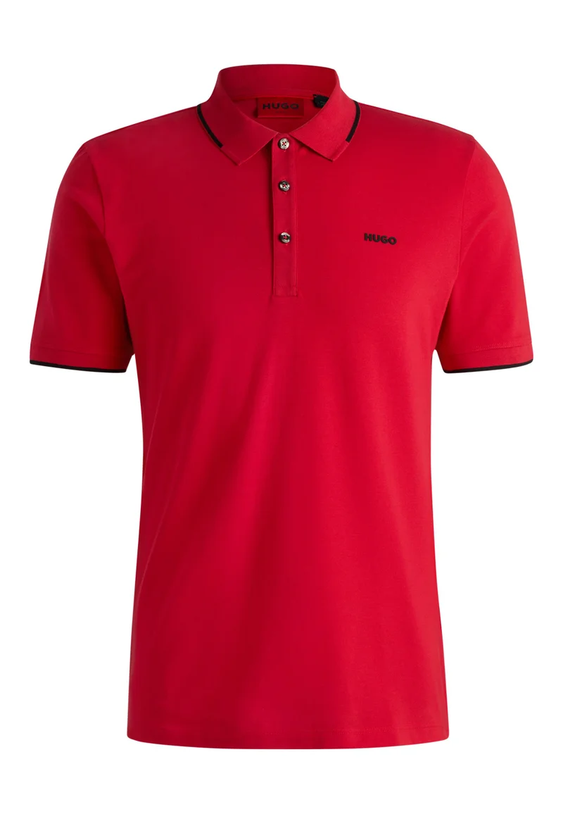 HUGO Stretch-cotton slim-fit polo shirt with printed logo