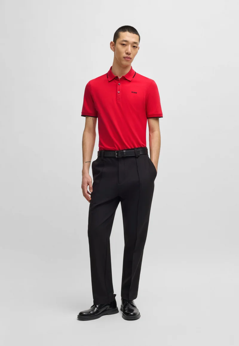 HUGO Stretch-cotton slim-fit polo shirt with printed logo