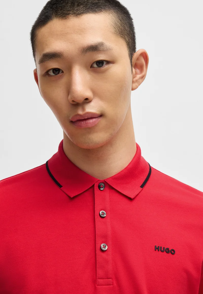 HUGO Stretch-cotton slim-fit polo shirt with printed logo
