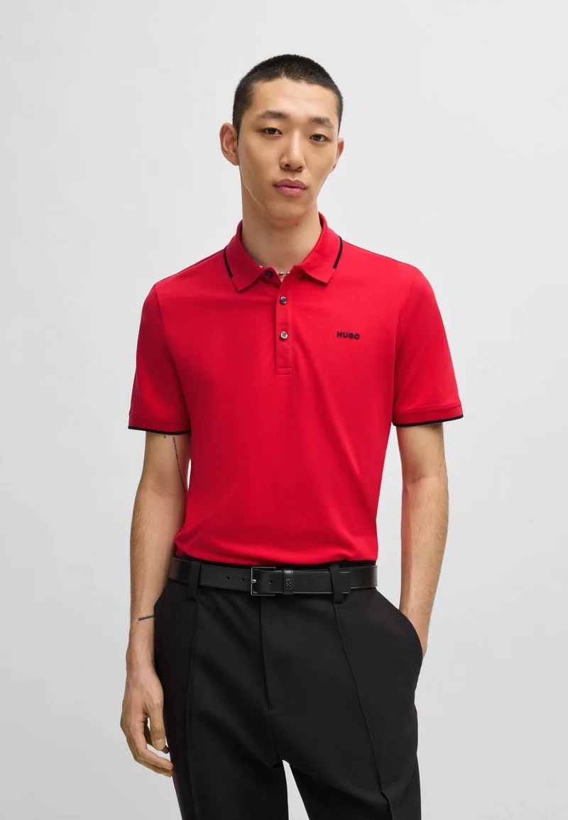 HUGO Stretch-cotton slim-fit polo shirt with printed logo