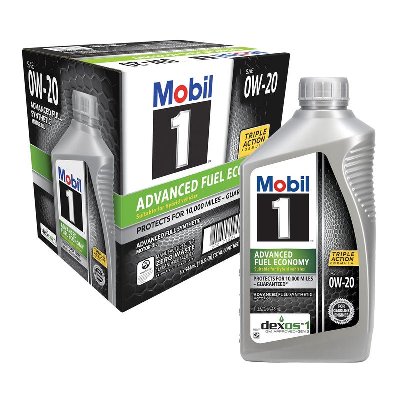 Mobil 1 Advanced Fuel Economy Full Synthetic Motor Oil 0W-20, 6-pack of 1 quarts - Image 1