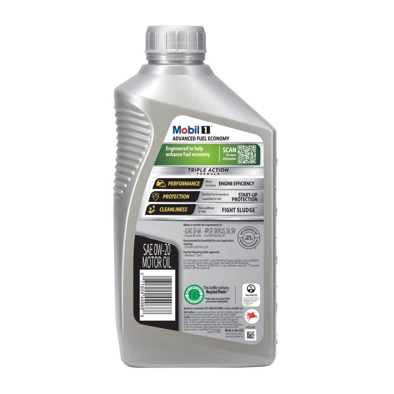 Mobil 1 Advanced Fuel Economy Full Synthetic Motor Oil 0W-20, 6-pack of 1 quarts - Image 3