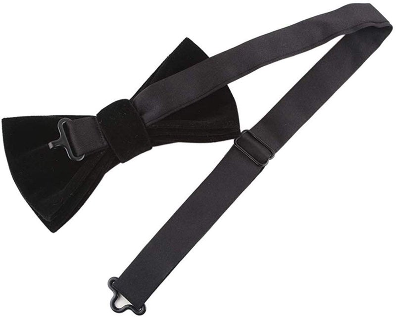 canjoyn Mens Velvet Bow Tie Solid Color Formal Tuxedo Banquet Bowtie Pre-Tied Bow Tie - Image 2