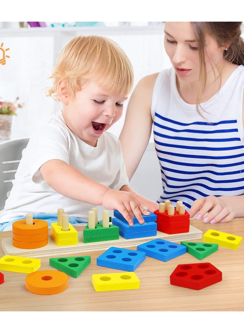 WHITE GAINS Montessori Toys for Toddlers 3+, Educational Puzzles, Wooden Sorting & Stacking Blocks, Sensory Toys for 3+ Year Olds, Building Blocks, Motor Skills Development, Birthday Gift for Boys & Girls - Image 2