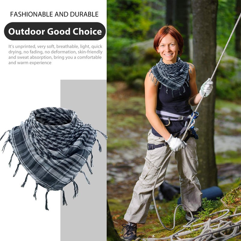 SATINIOR 3 Pcs Shemagh Keffiyeh Head Neck Scarf Turban Unisex Arab Plaid Fringe Scarves with Tassel for Outdoor Camping Accessory(Army Green, Black White, Grey) - Image 2