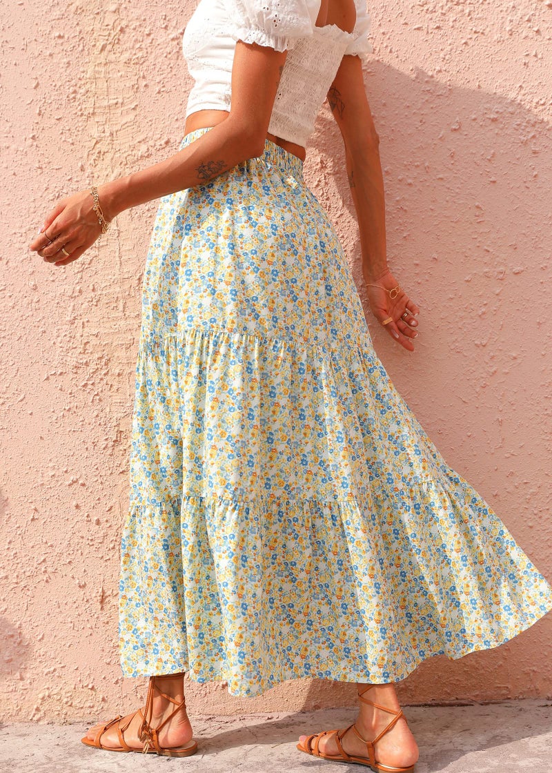 KIRUNDO Maxi Skirts for Women 2026 Summer Boho Floral High Waist Casual Flowy Long Skirt Beach Vacation Cruise Resort Wear(Light Blue, Small) - Image 5