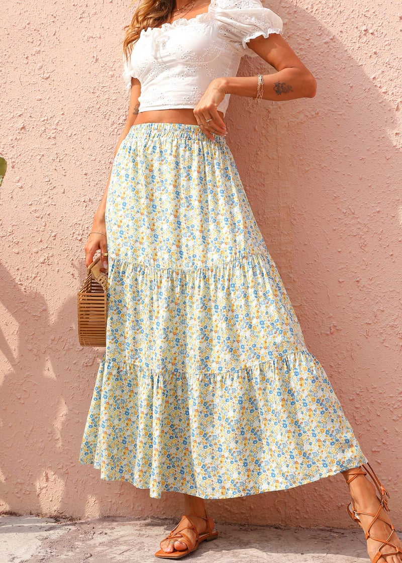 KIRUNDO Maxi Skirts for Women 2026 Summer Boho Floral High Waist Casual Flowy Long Skirt Beach Vacation Cruise Resort Wear(Light Blue, Small) - Image 2