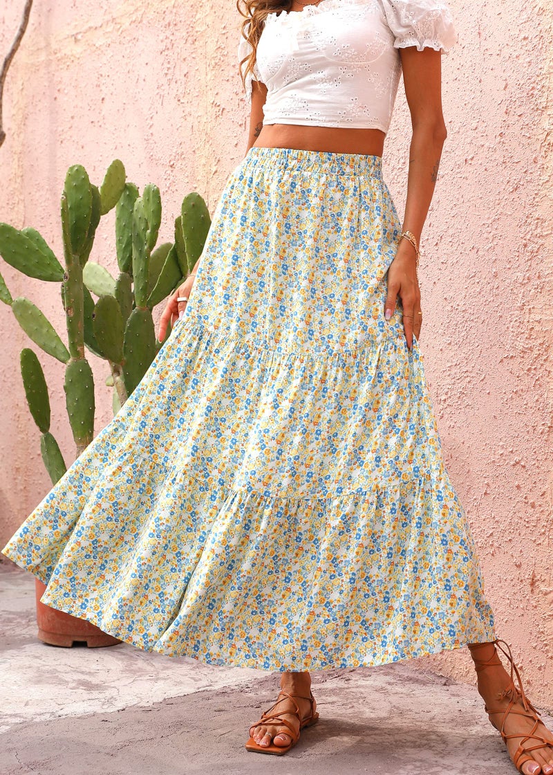 KIRUNDO Maxi Skirts for Women 2026 Summer Boho Floral High Waist Casual Flowy Long Skirt Beach Vacation Cruise Resort Wear(Light Blue, Small) - Image 4