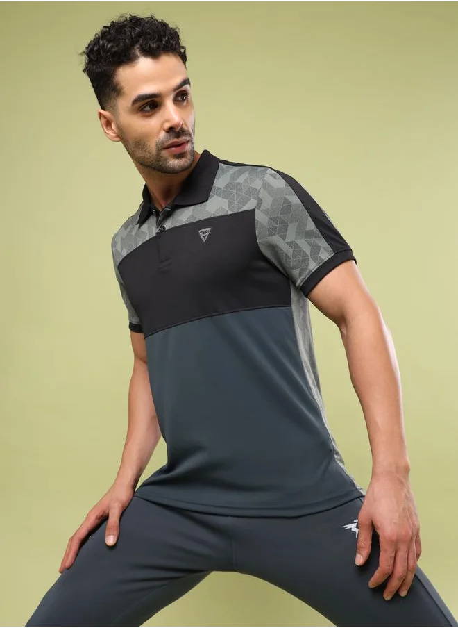 Technosport Color Block Printed Slim Fit Polo by Styli