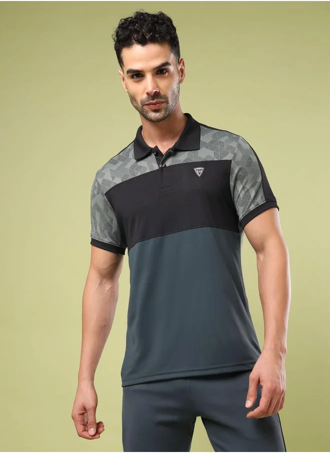 Technosport Color Block Printed Slim Fit Polo by Styli
