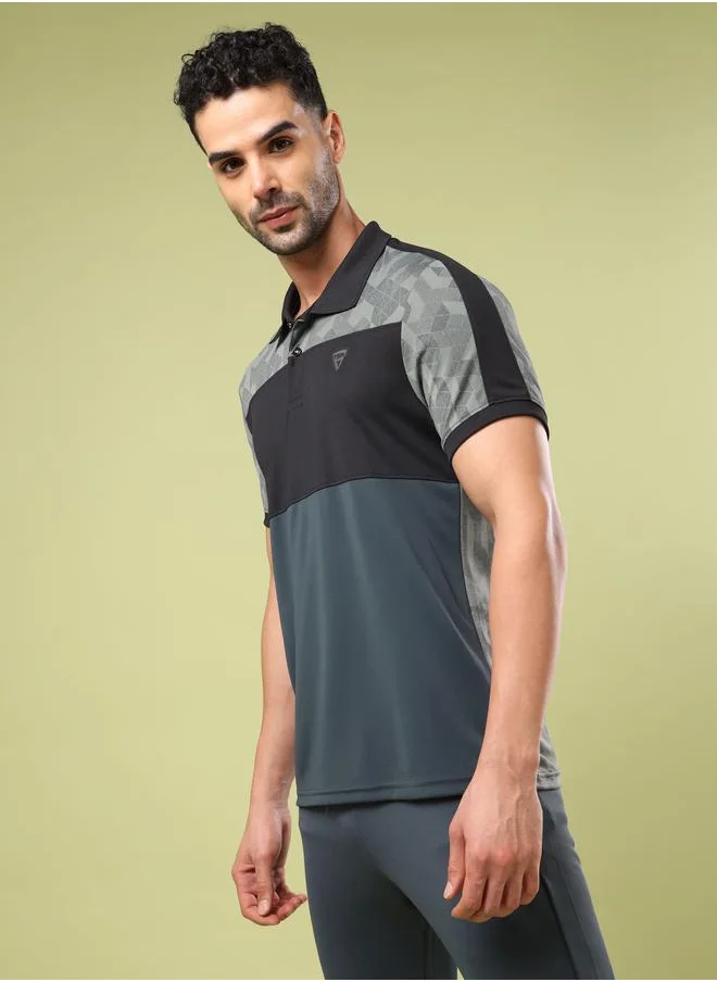 Technosport Color Block Printed Slim Fit Polo by Styli