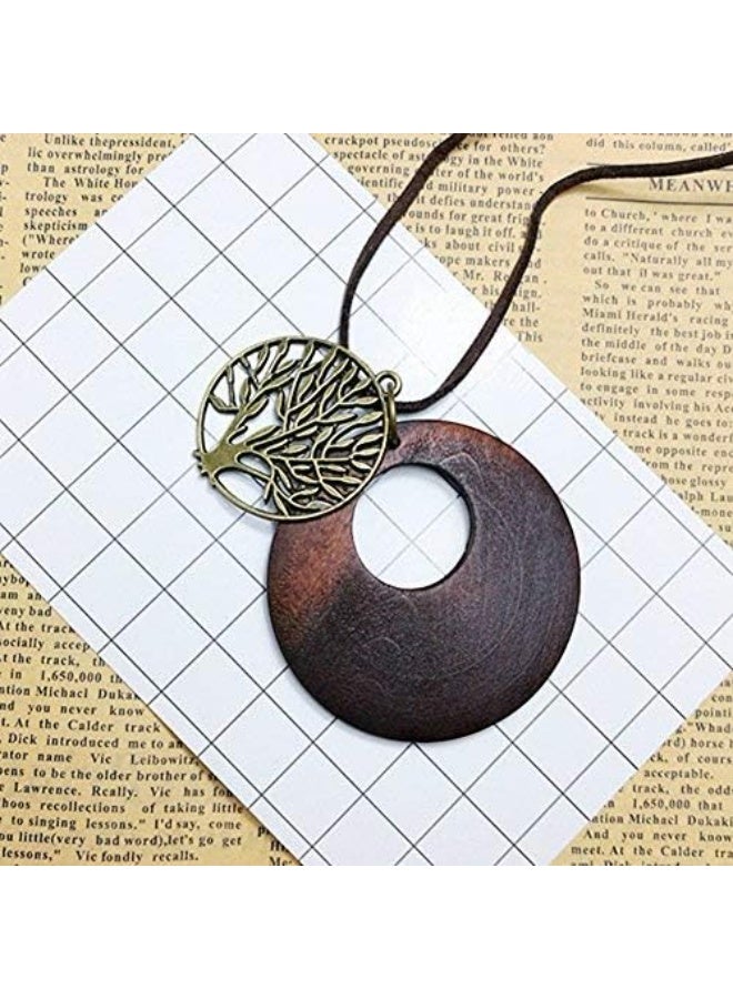 SIVITE Vintage Bronze Tree of Life with Wood Pendant Necklace Long Leather Chain Wooden Necklace for Women Girls | Long, Vintage - Image 4