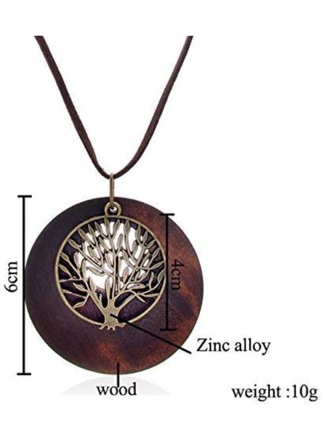 SIVITE Vintage Bronze Tree of Life with Wood Pendant Necklace Long Leather Chain Wooden Necklace for Women Girls | Long, Vintage - Image 3