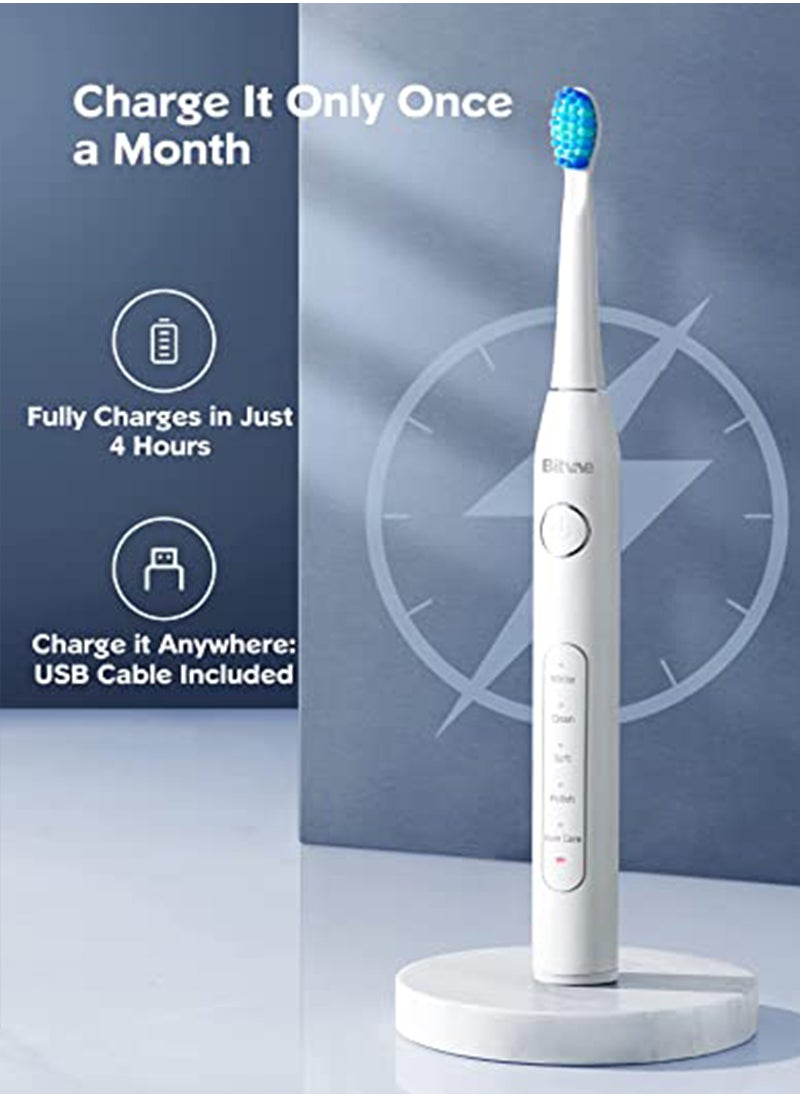 Bitvae - Bitvae Electric Toothbrushes 2 Pack Sonic Toothbrush with Holders, Dual Ultrasonic Electronic Toothbrush 8 Brush Heads 5 Modes, Rechargeable Power Toothbrush for 30 Days Using, Black & White - Image 1