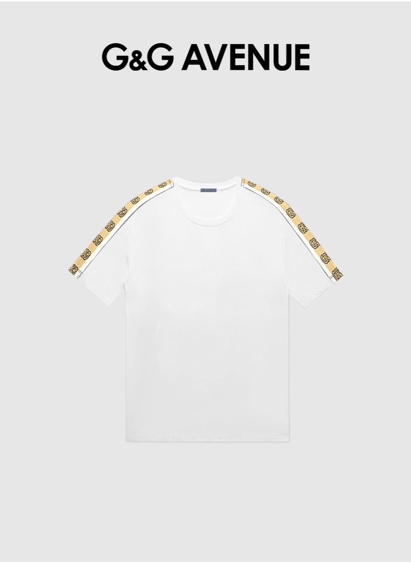 G&G AVENUE - Unisex Summer Oversized Short Sleeve T-shirt Couple Style Spliced Ribbon Bottom Shirt Drop Shoulder Top Heavy cotton fabric - Image 1