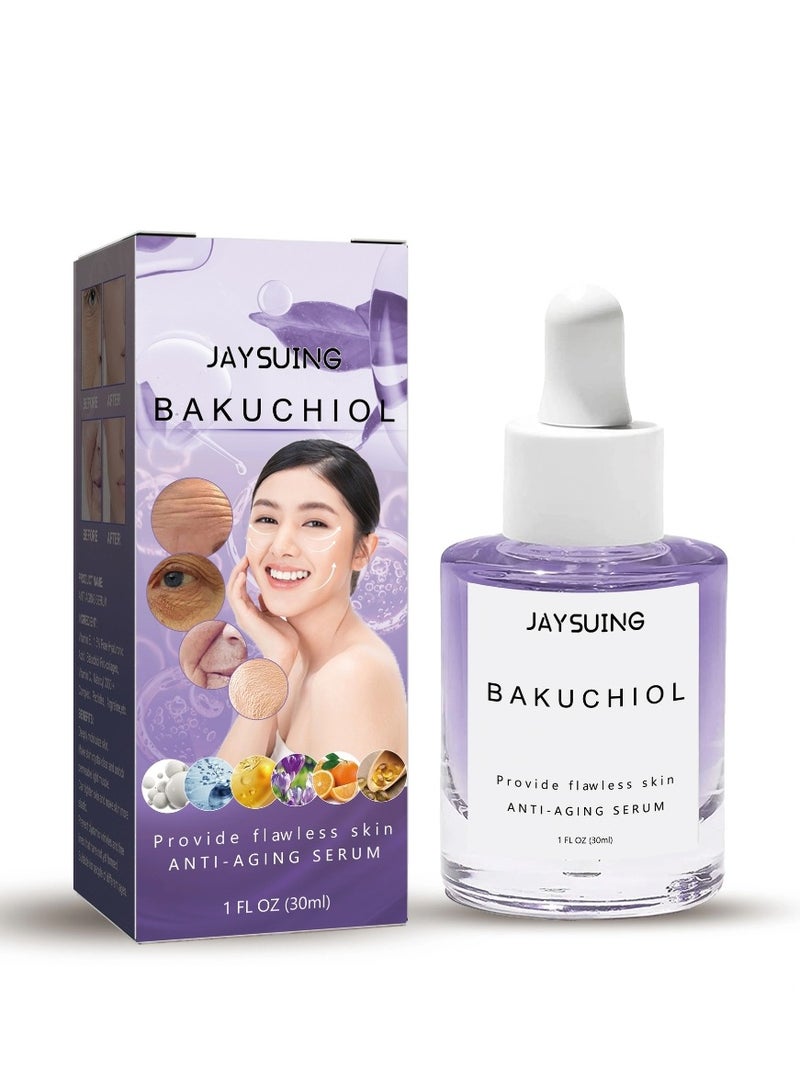 Jaysuing Bakuchiol Flawless Skin Anti aging Serum Moisturizing Repair Skin Anti Wrinkle Firming Fine Lines Face Serum Shrink Pores Skin Care Brighten Nourish Facial Essence Collagen Bakuchiol Serum 30ml - Image 1