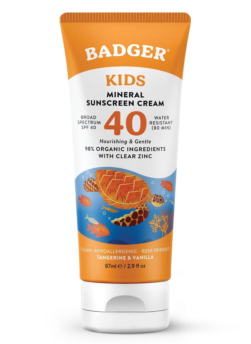 Badger Badger Kids Sunscreen Cream SPF 40, Organic Mineral Sunscreen Kids Face & Body with Zinc Oxide, Reef Friendly, Broad Spectrum, Water Resistant, 2.9 fl oz  - Image 1