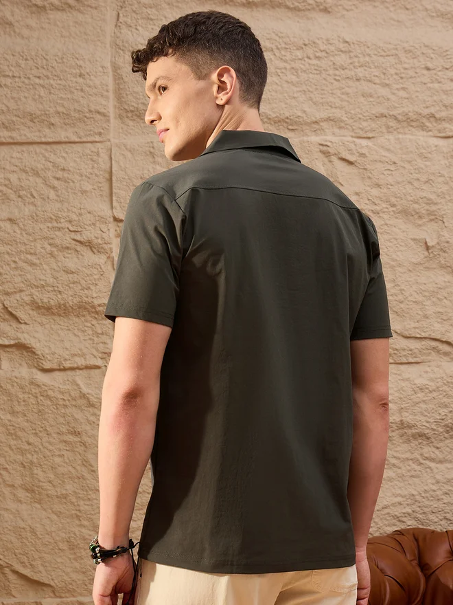 Take Two  REPRISE Olive Embroidered Pattern Casual Shirt for Men | Best Price UAE