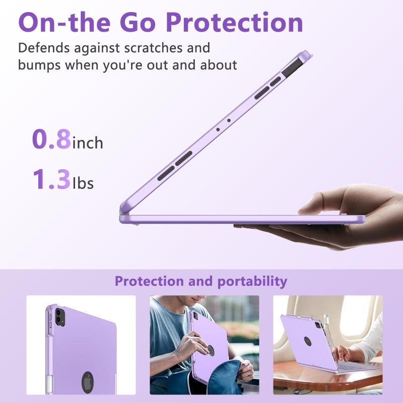 TQQ iPad Air 13 Inch Case Keyboard (M3 2025 / M2 2024), iPad Pro 12.9 (6th, 5th, 4th, 3rd Gen) Keyboard - 360Â° Rotatable, 7-Color Backlight, Multi-Touch Trackpad, Thin & Light (Purple) - Image 5