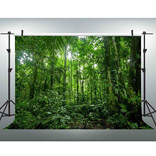 EOA 7W x5H FT Green Tropical Rainforest Backdrop Jungle Forest Evergreen Leaves Trees Background Summer Birthday Vacation Hiking Wedding Baby Shower Party Banner Studio Props