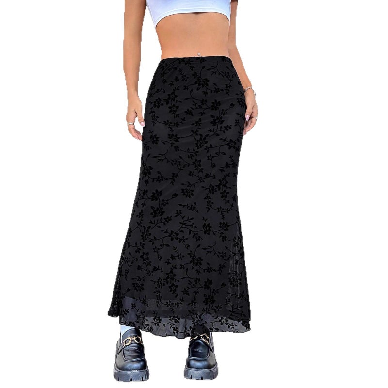 Dark Green Floral Mermaid Skirt - Image 5