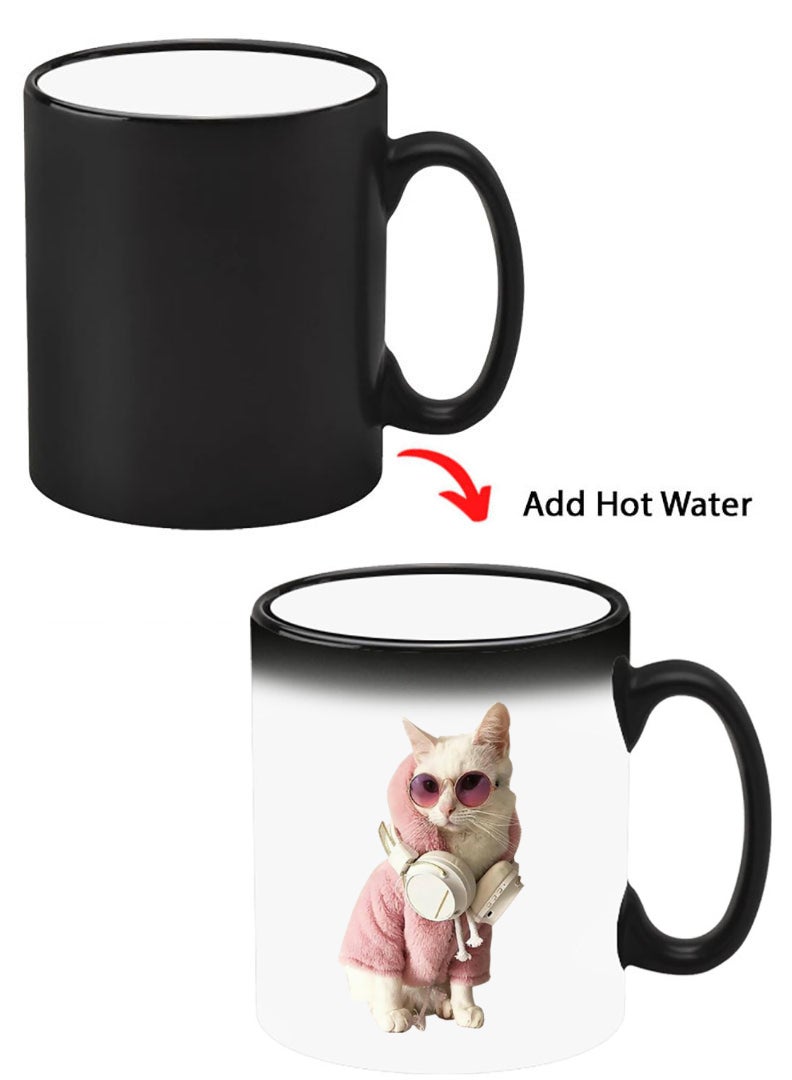 Theodor Color Changing Heat Sensitive Ceramic Mug, Image Revealed When HOT Liquid is Added! White Cat - Image 1