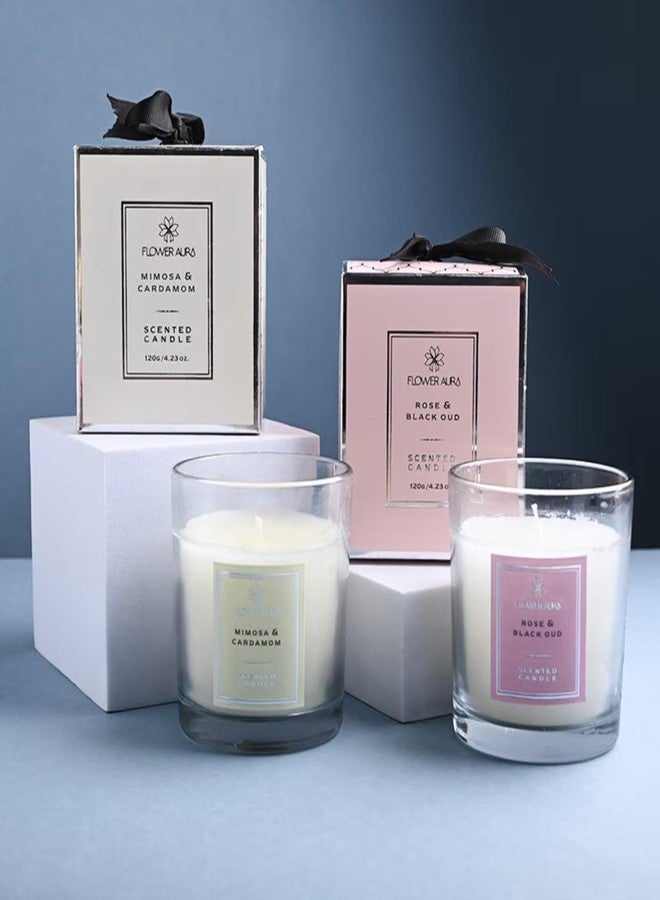 FlowerAura Decorative Elegant Set of 2 Jar Wax Fragrant Candles for Valentine's Day Gift, Birthday Gift, Anniversary Gift, Candle Night Dinner & Memorable Occasions (Same Day Delivery) - Image 1