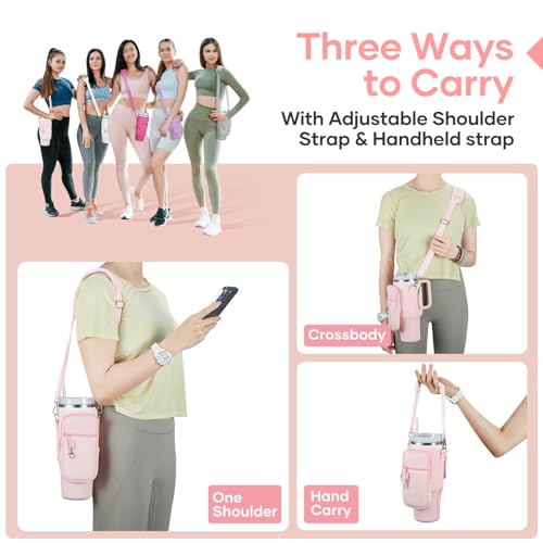 linmaya Water Bottle Carrier Bag with Phone Pocket for Stanley Cup 40/30oz,Insulated Neoprene Water Bottle Holder Cross-boday Bag with Adjustable Shoulder & Handheld Strap Stanley Cup Accessories - Image 2