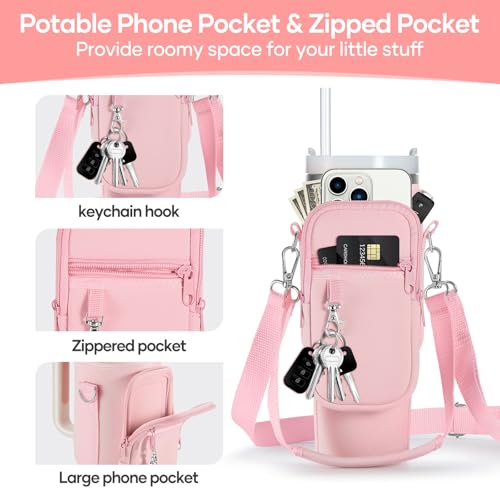 linmaya Water Bottle Carrier Bag with Phone Pocket for Stanley Cup 40/30oz,Insulated Neoprene Water Bottle Holder Cross-boday Bag with Adjustable Shoulder & Handheld Strap Stanley Cup Accessories - Image 4
